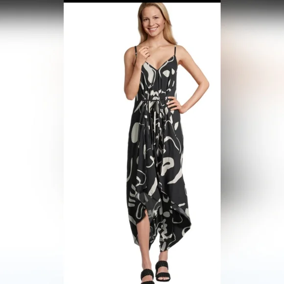 World Market Goa Harem Jumpsuit Black Baggy Romper Abstract Artsy S/M SIZE 2-8 - Picture 1 of 12